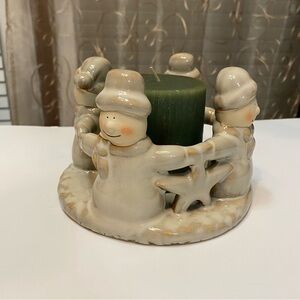 Snowman Candle Holder, friendship circle, pottery, neutral, beige, winter
